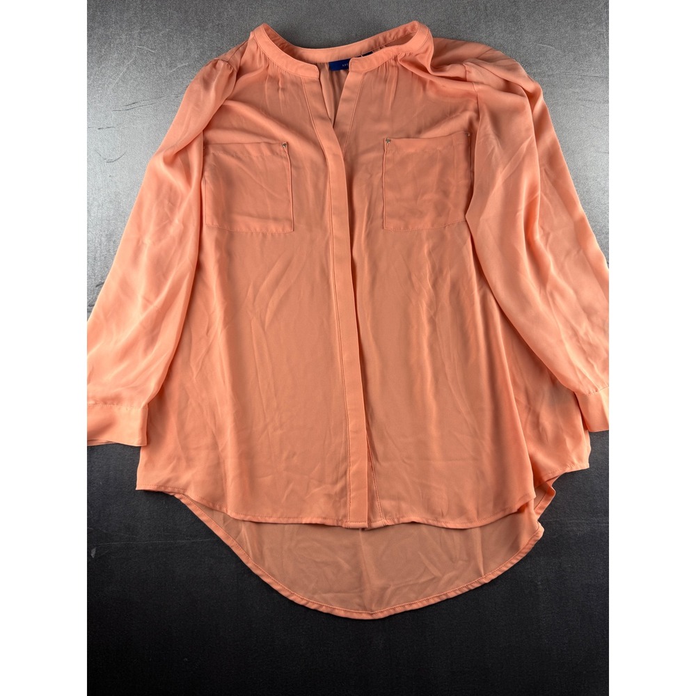 Apt. 9 Womens XXL Coral Pink Long Sleeve High Low Chiffon Blouse Split V-Neck